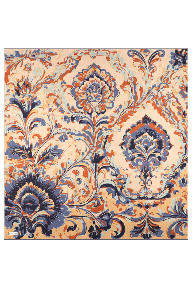 Copper Flower Pattern Twill Silk Scarf - 2