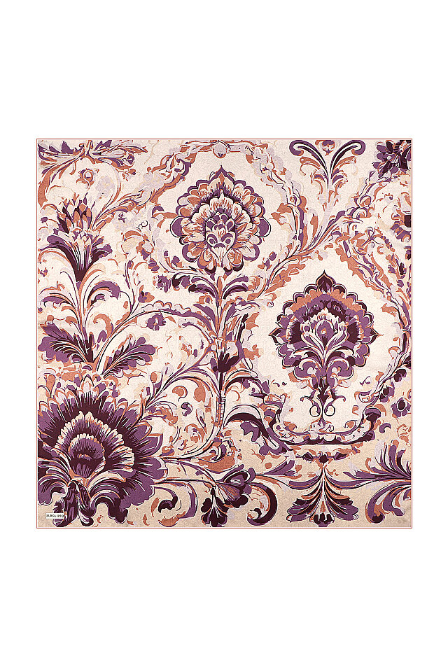 Cream Flower Pattern Twill Silk Scarf 