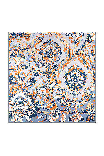 Ice Blue Flower Pattern Twill Silk Scarf 