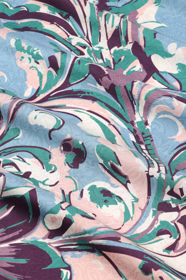 Purple Flower Pattern Twill Silk Scarf - 3