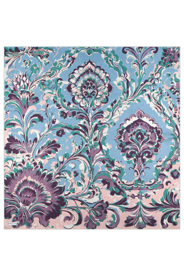 Purple Flower Pattern Twill Silk Scarf - 2