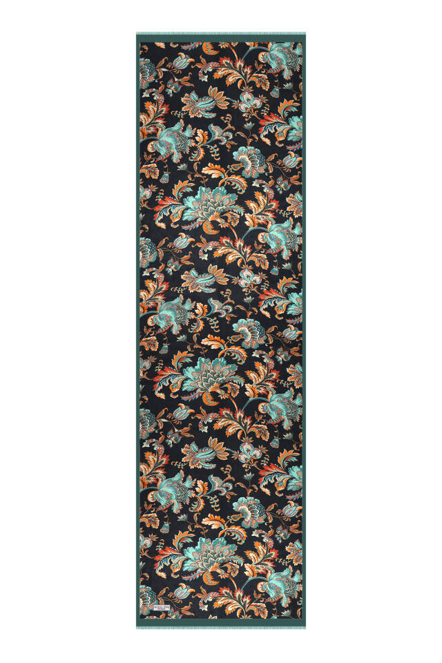 Green Floral Pattern Voile Silk Scarf - 4