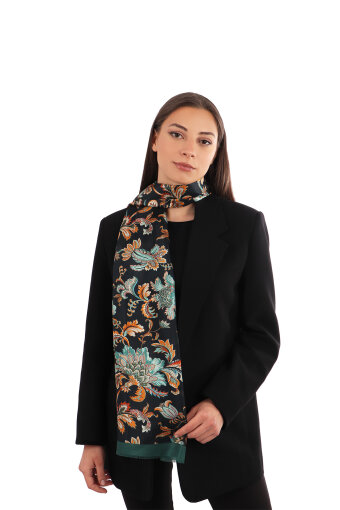 Green Floral Pattern Voile Silk Scarf 