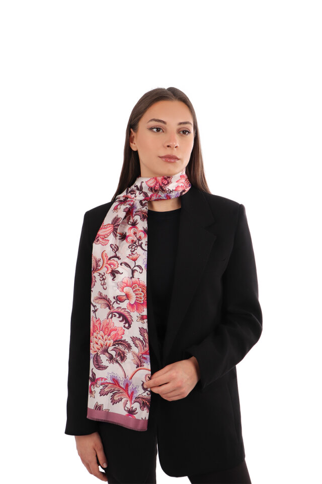 Damson Floral Pattern Voile Silk Scarf 
