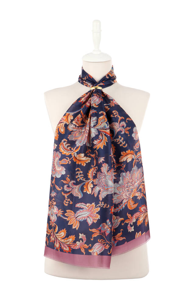 Dusty Rose Flower Pattern Voile Silk Scarf - 2