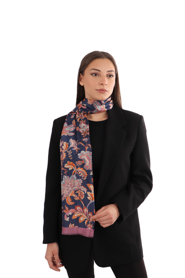 Dusty Rose Flower Pattern Voile Silk Scarf 