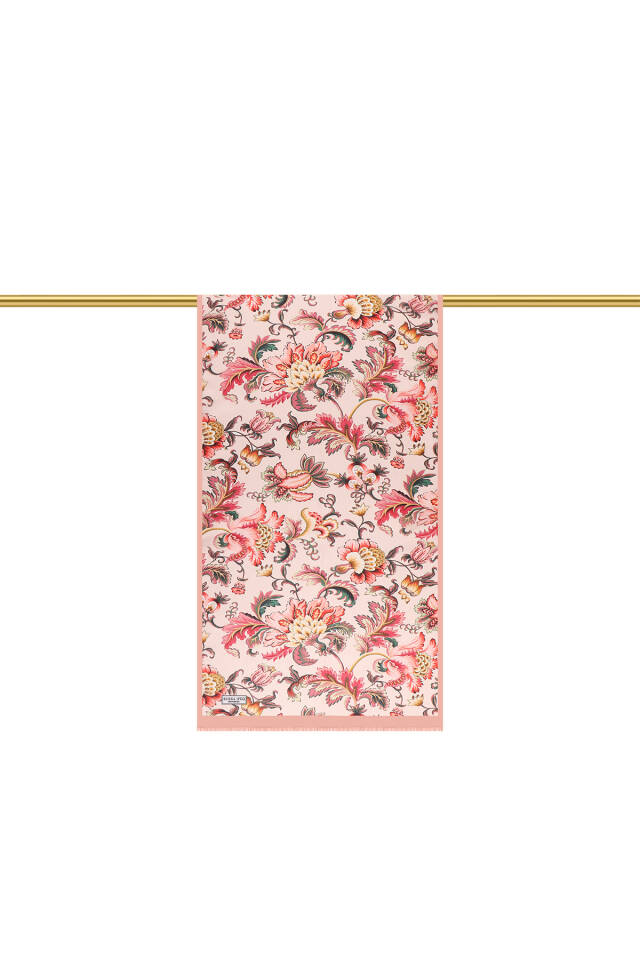 Salmon Floral Pattern Voile Silk Scarf - 3