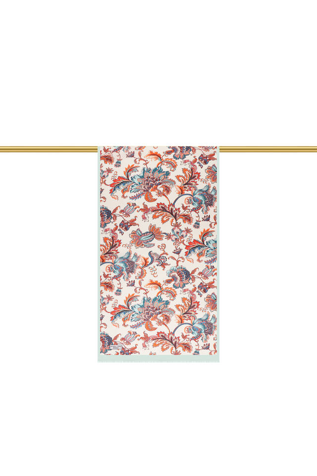 Aqua Green Floral Pattern Voile Silk Scarf - 3