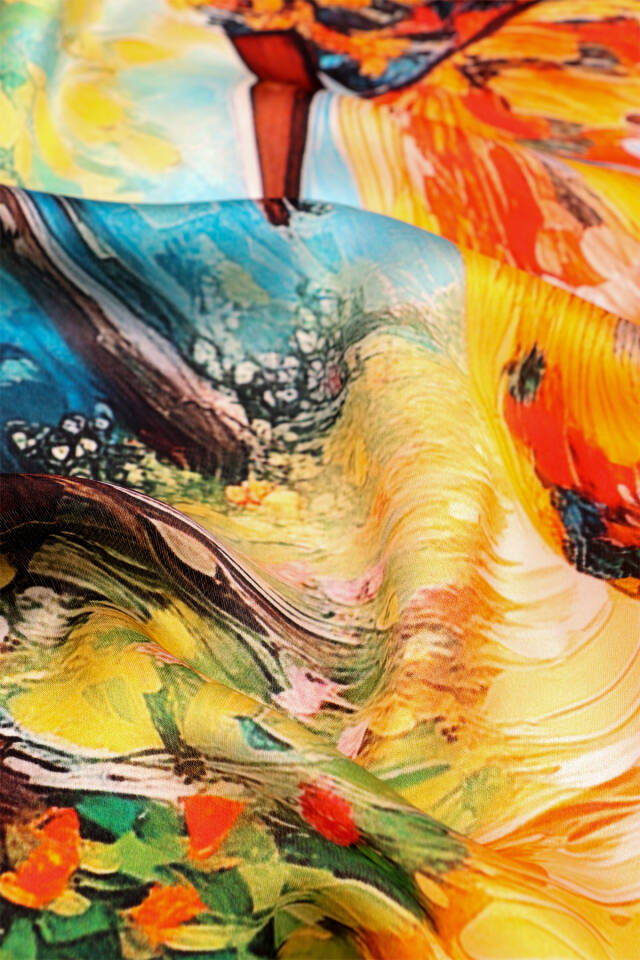 Orange Forest Pattern Silk Handkerchief - 3