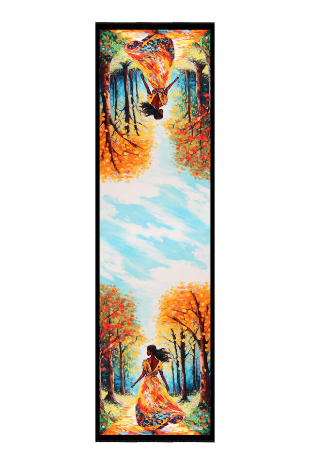 Orange Forest Pattern Silk Scarf - 4