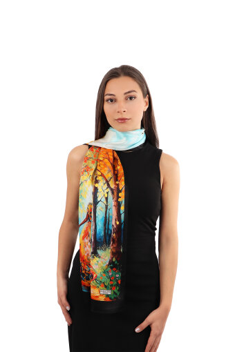Orange Forest Pattern Silk Scarf 