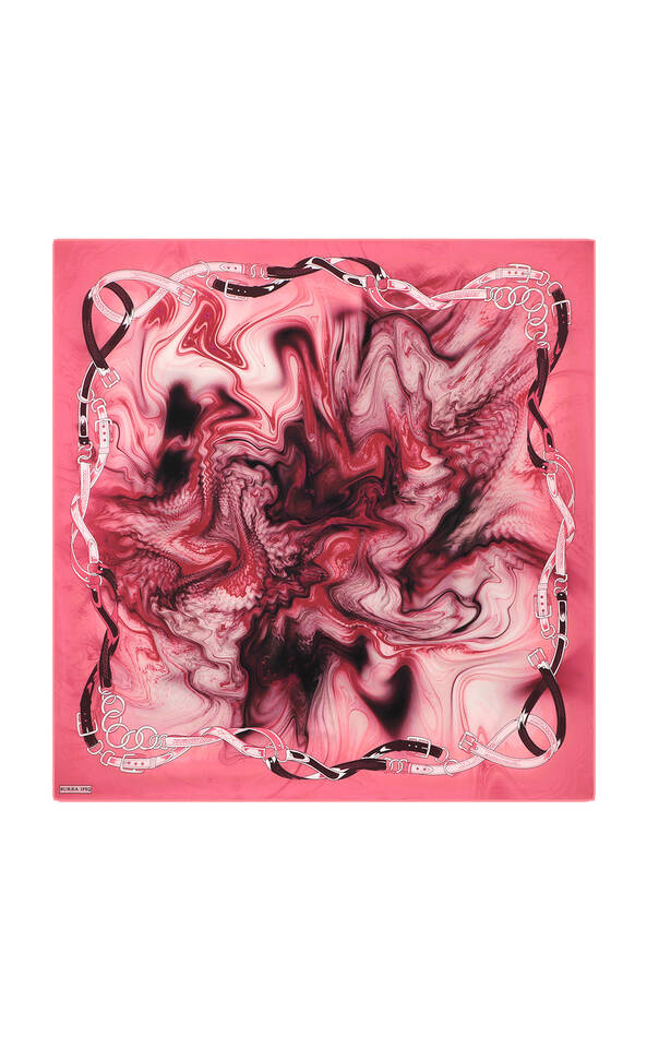 Fuchsia Belt Pattern Sura Silk Square Scarf - 2