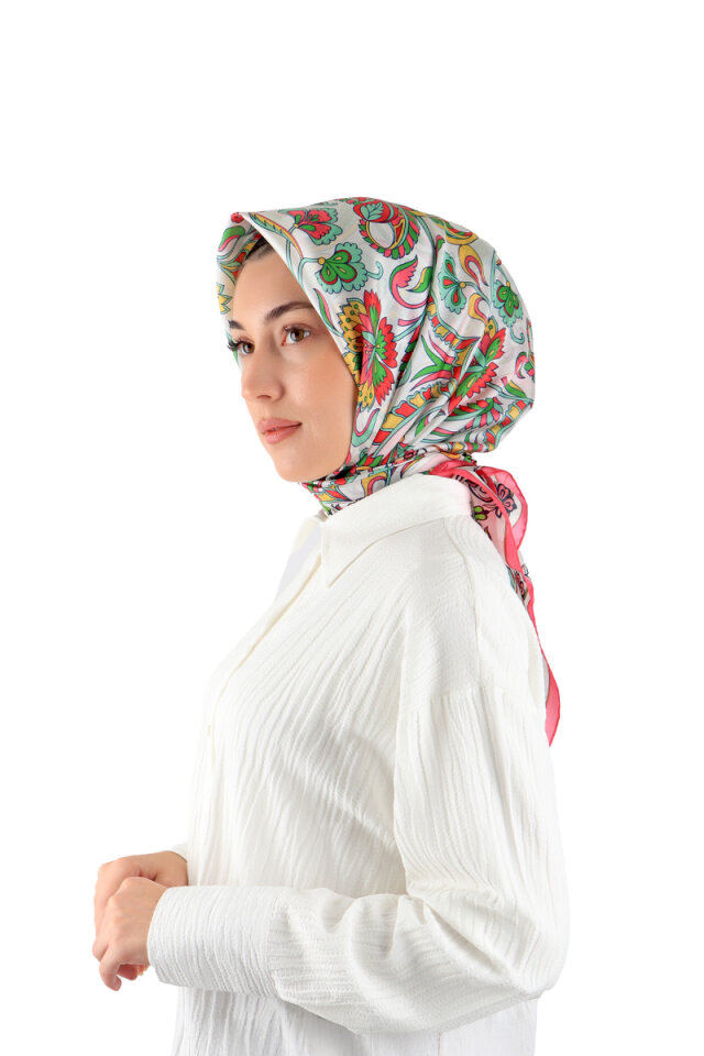 Fuchsia Floral Pattern Voile Silk Square Scarf 