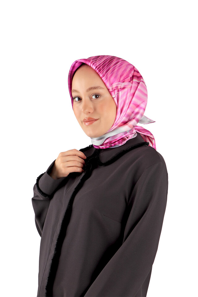 Fuchsia Rainbow Pattern Sura Silk Square Scarf 