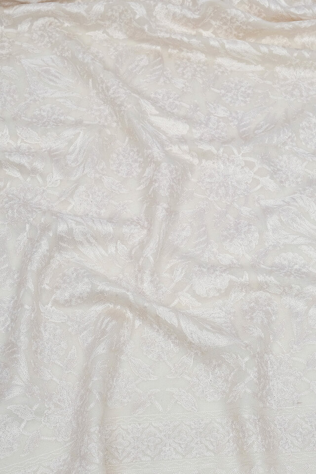 Ekru Full İşlemeli Suzani Yün Şal - 3