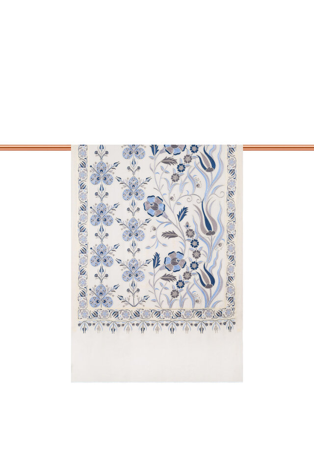 Ekru Full İşlemeli Suzani Yün Şal - 2