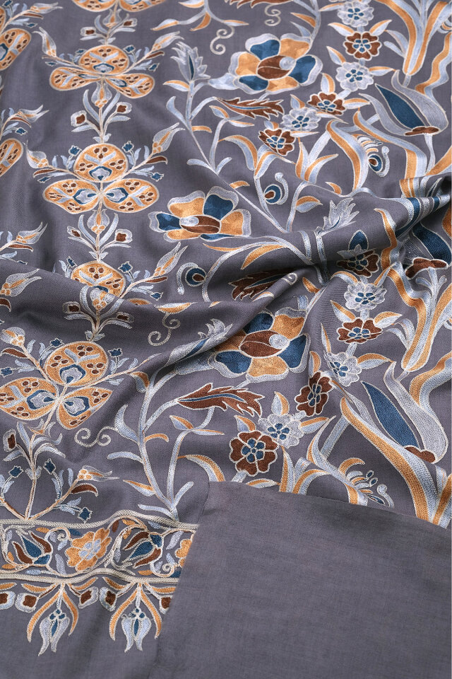 Füme Full İşlemeli Suzani Yün Şal - 3