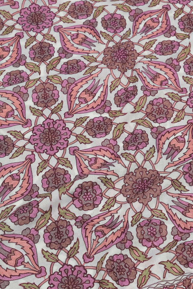 Krem Full İşlemeli Suzani Yün Şal - 3