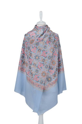 Mavi Full İşlemeli Suzani Yün Şal 