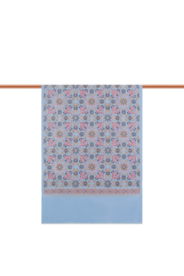 Mavi Full İşlemeli Suzani Yün Şal - 2