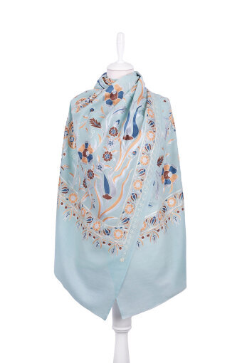 Su Yeşil Full İşlemeli Suzani Yün Şal 