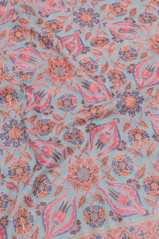 Su Yeşil Full İşlemeli Suzani Yün Şal - 3