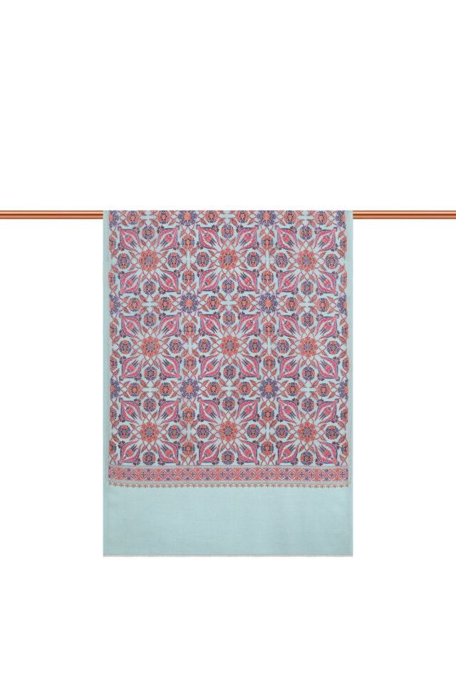 Su Yeşil Full İşlemeli Suzani Yün Şal - 2