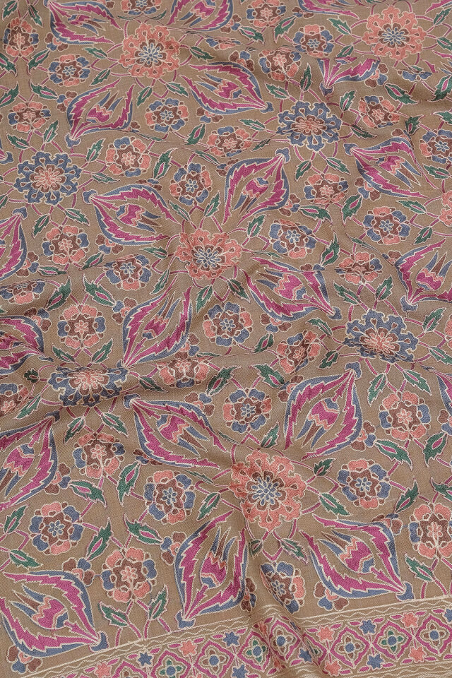 Sütlü Kahve Full İşlemeli Suzani Yün Şal - 3