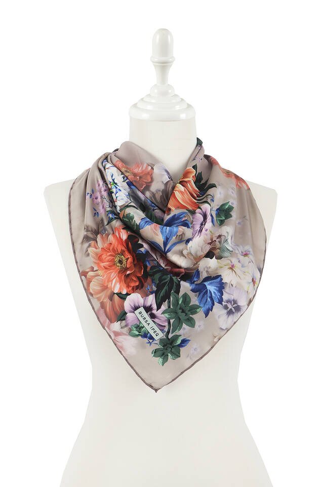 Açık Bej Fulya Desen İpeksi Eşarp - 2