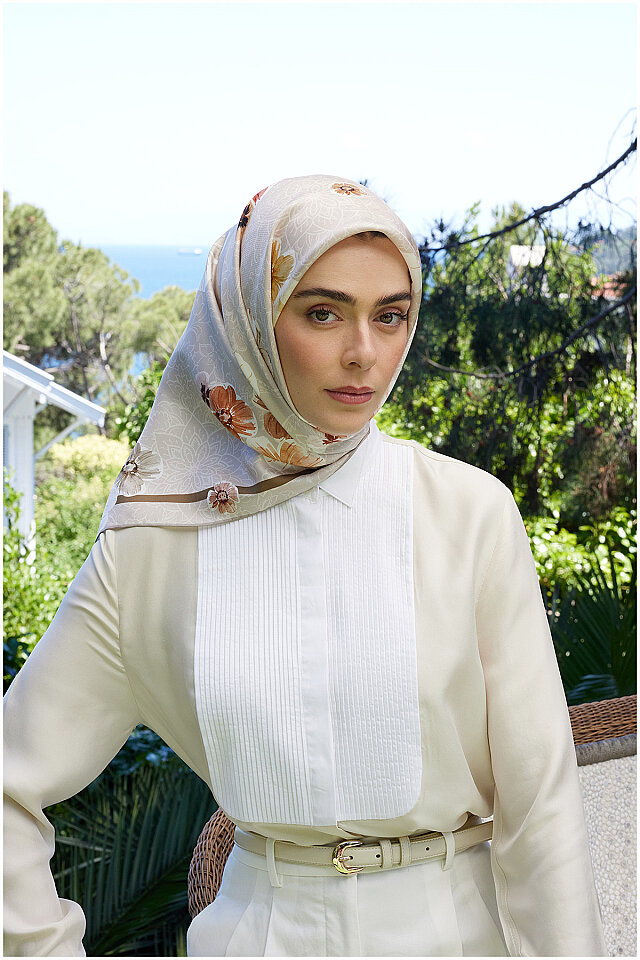 Angora Gelincik Desen Twill İpek Eşarp 