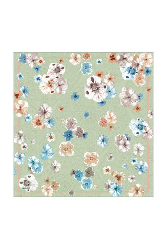 Mint Gelincik Desen Twill İpek Eşarp 