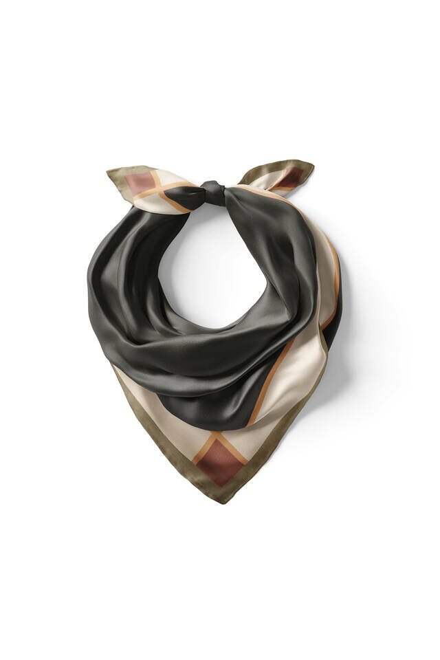 Haki Geniş Bordürlü Düz İpek Mendil - 2