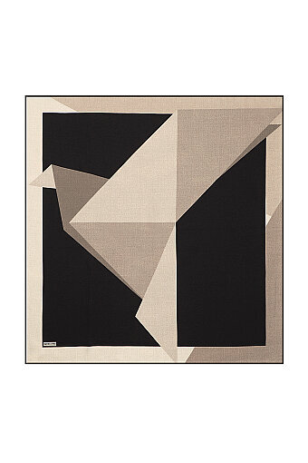 Krem Siyah Geometrik Desen Twill İpek Eşarp 
