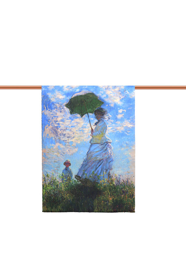 Girl with a Blue Umbrella Pattern Winter Shawl - 3