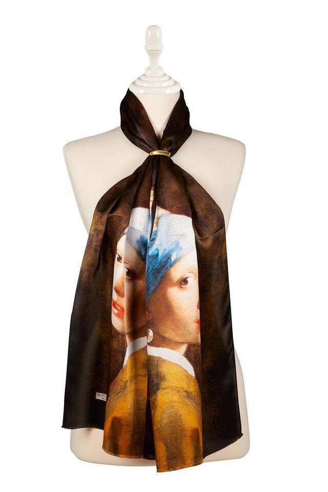 Girl With Black Pearl Earring Silk Painting Foulard 