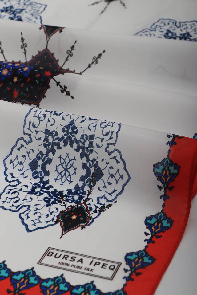 Kırmızı Saks Göbekli Vual İpek Fular - 3