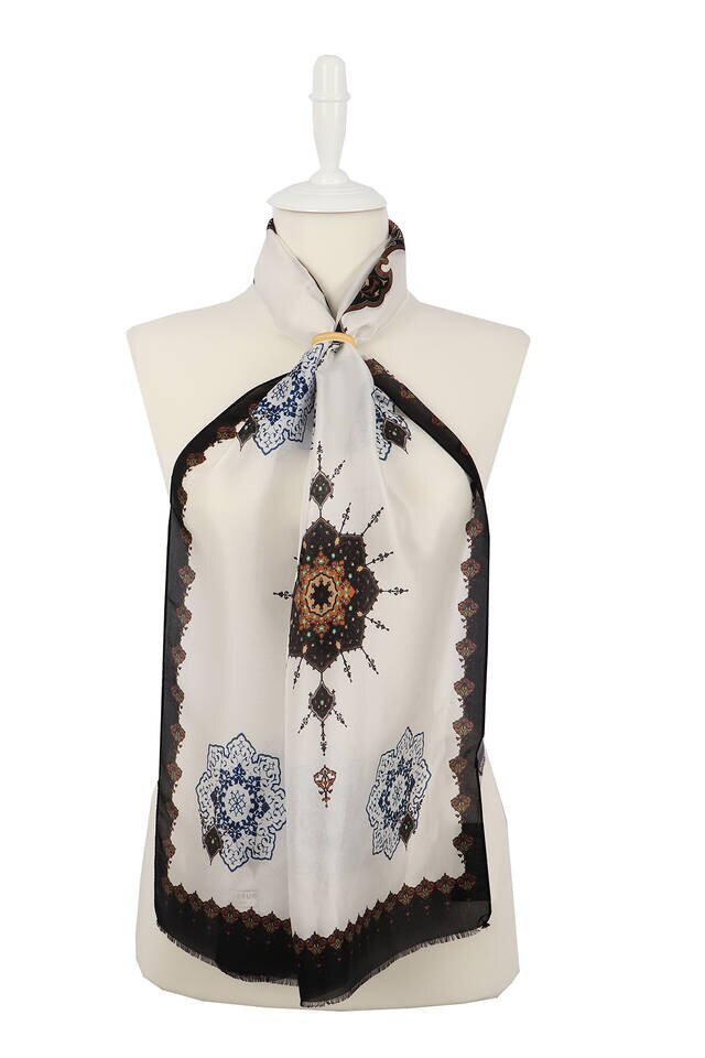 Siyah Kahverengi Göbekli Vual İpek Fular 