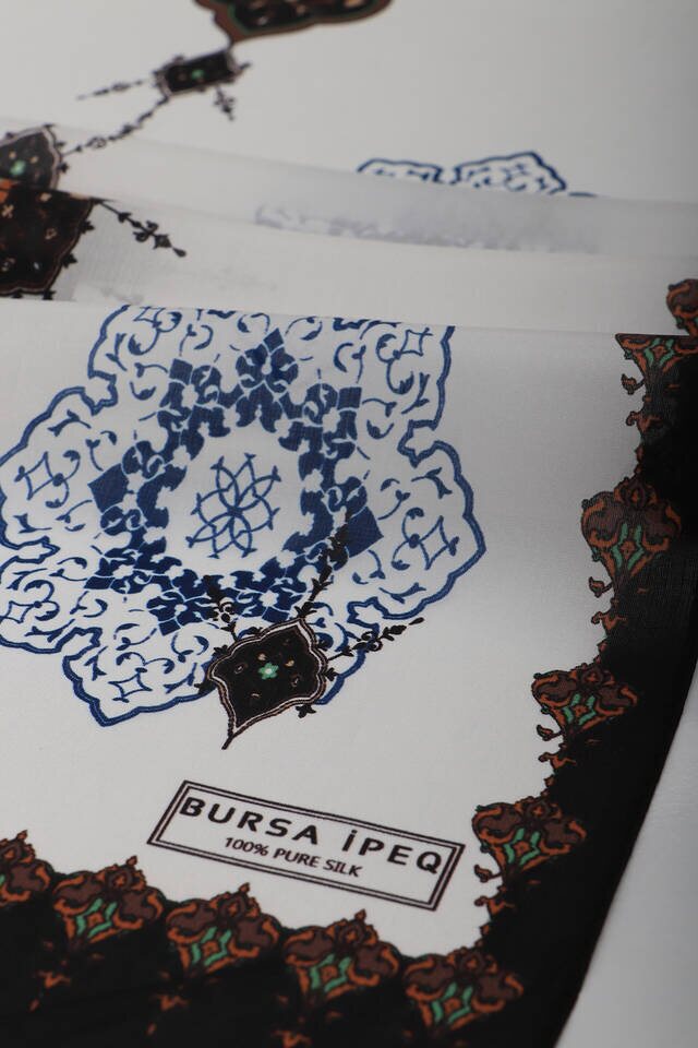 Siyah Kahverengi Göbekli Vual İpek Fular - 3