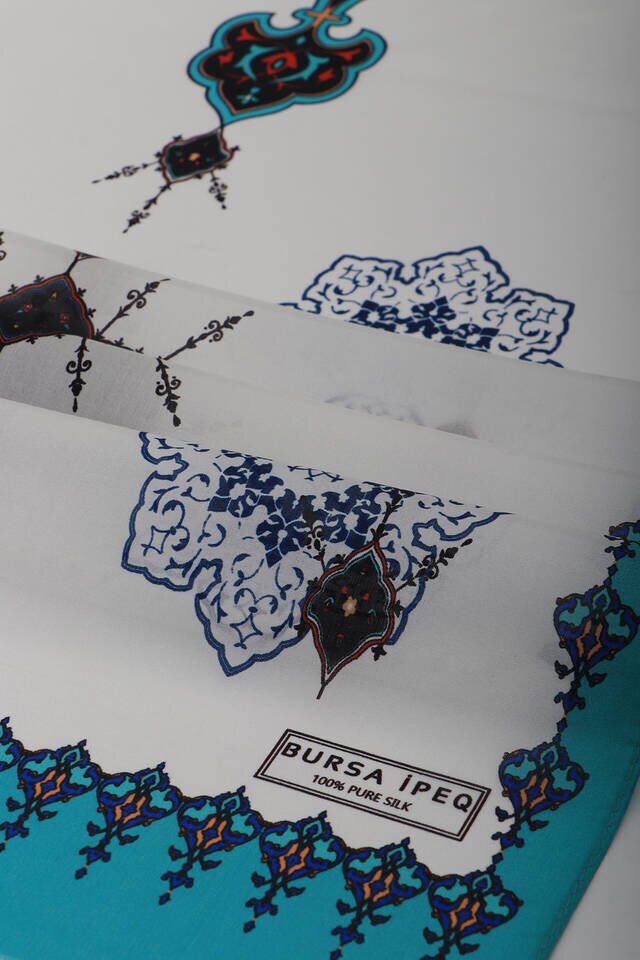 Yeşil Saks Göbekli Vual İpek Fular - 3