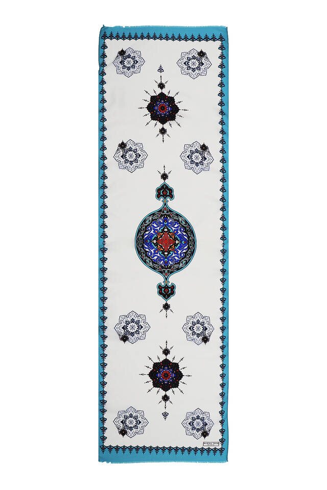 Yeşil Saks Göbekli Vual İpek Fular - 4