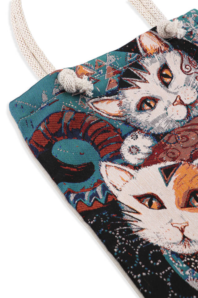 Kedi Desen Goblen Omuz Çantası - 3