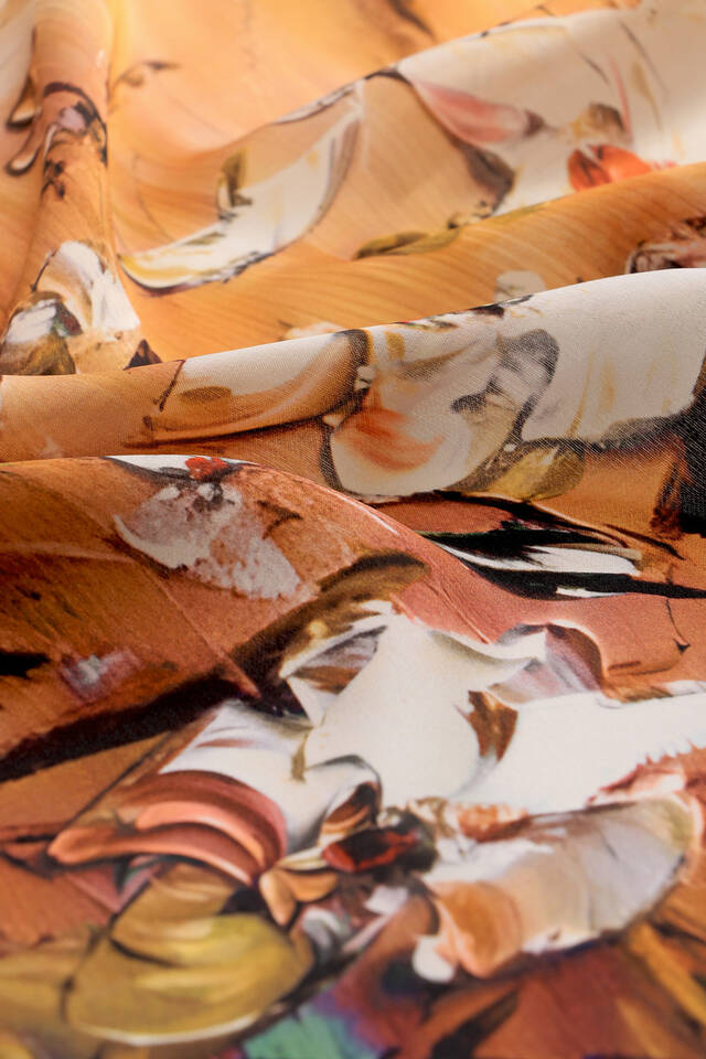 Gold Anemone Pattern Silk Pocket Square - 4