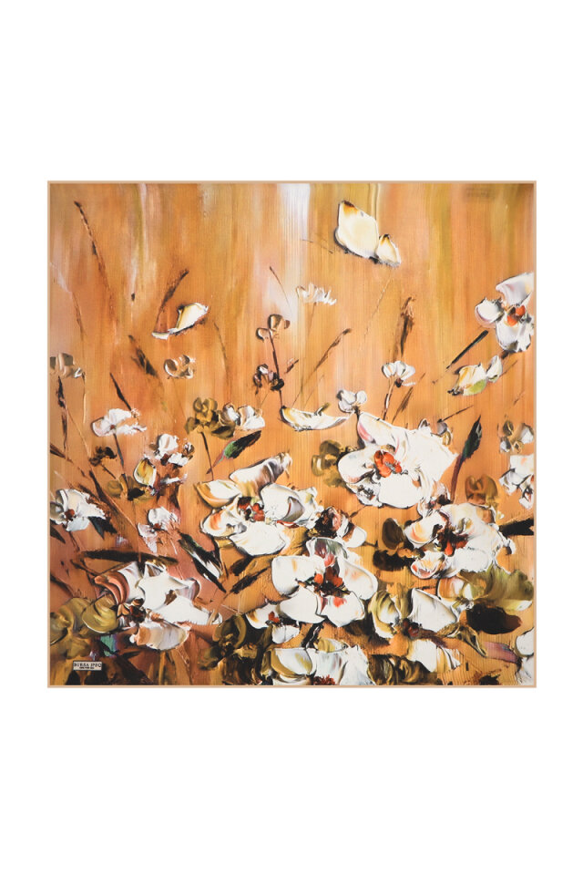 Gold Anemone Pattern Silk Pocket Square - Bursa İpek