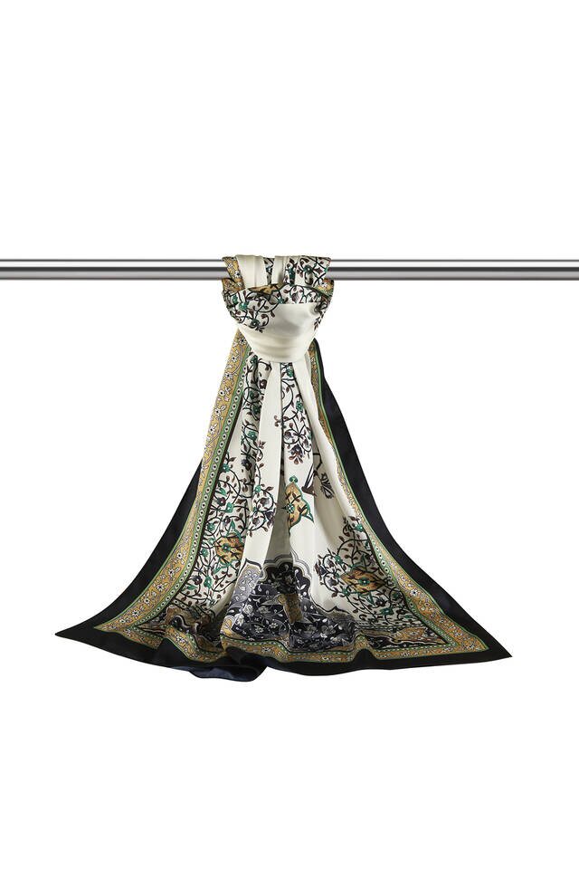 Gold Black Candlestick Pattern Wide Silky Foulard - 3