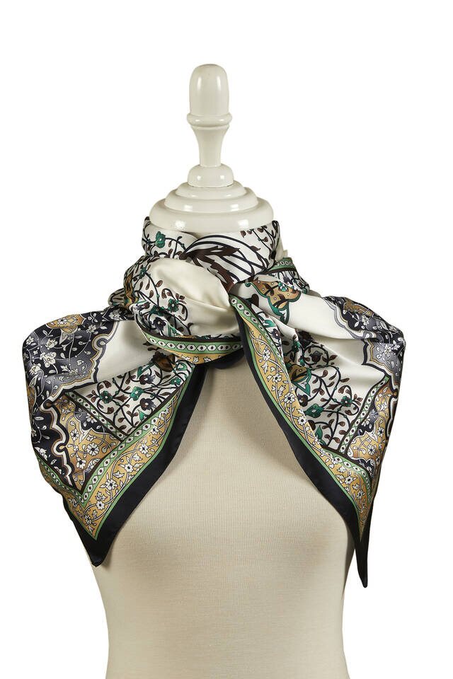 Gold Black Candlestick Pattern Wide Silky Foulard - 2