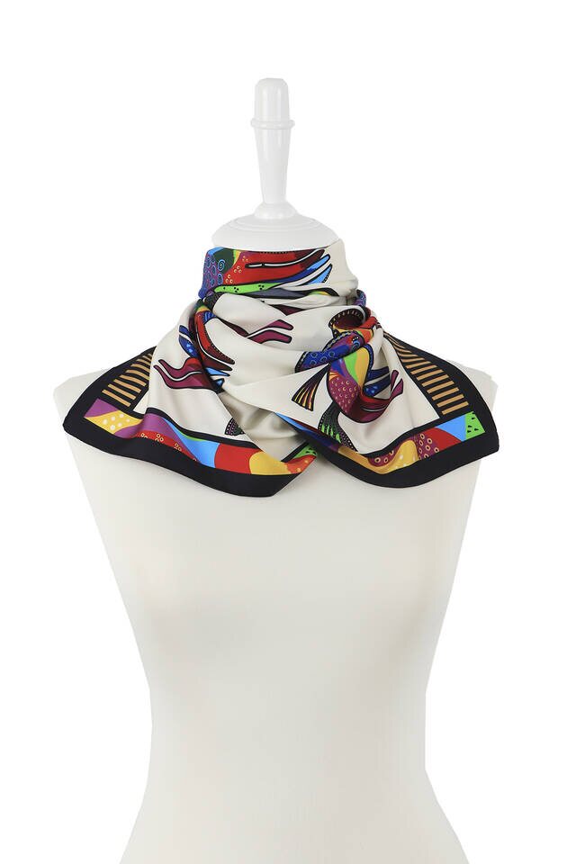 Gold Black Patterned Silky Foulard - 2