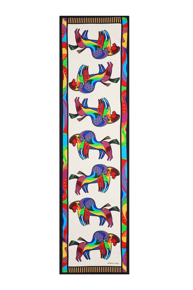 Gold Black Patterned Silky Foulard - 4