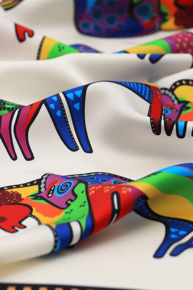 Gold Black Patterned Silky Foulard - 3