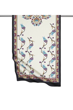 Gold Black Row Tulip Pattern Wide Silky Foulard 