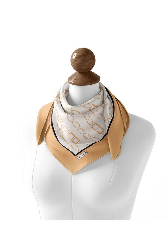 Gold Chain Pattern Twill Silk Square Scarf - 3